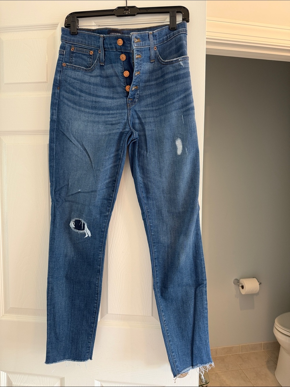 J. Crew Women's Straight-Leg Jeans in Medium Blue with Button Fly